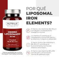 Hierro Liposomado Suplemento 30mg - Máxima absorción - Vitaminas C A B6 B12 + Ácido Fólico - Cansancio y Fatiga - Liposomal Hierro Suplemento Iron - 60 Cápsulas Nutralie - details 1