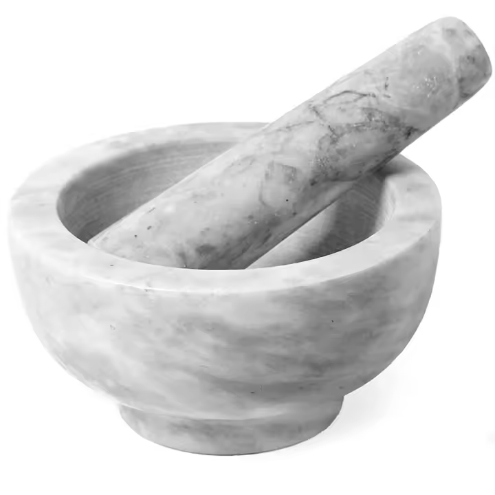 Juego de Mortero con Maja, Molcajete Mármol Natural Duradero, Triturador Manual de Piedra para Moler Machacar, Ideal para Moler Especias y Hierbas - Altura 6 cm, Diámetro 11 cm , M2 Tec - 1