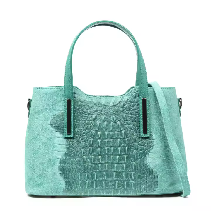 Firenze Artegiani. Fiesole Bolso tote Mujer.Piel auténtica Gamuza Grabado Cocodrilo . Made in Italy. Vera Pelle Italiana. - 1