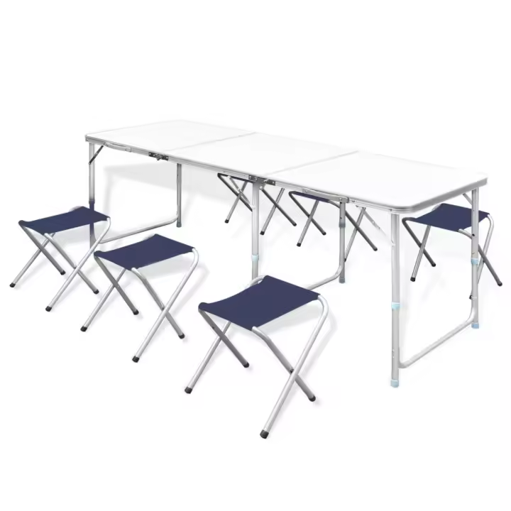 vidaXL Mesa de camping plegable ajustable con 6 taburetes 180x60 cm - 1