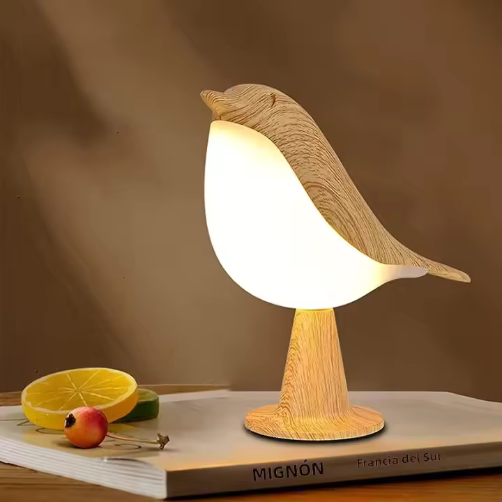 Lámpara De Mesa De Noche En Madera Con Sensor Táctil Y Control Dimmer Recargable Con Aromaterapia 3 Colores Luz LED Magpie Bird - 1