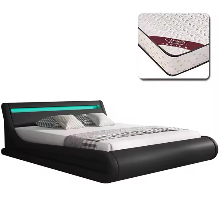 MB Muebles Bonitos - Cama de Matrimonio  con Colchón, Canapé, Cabecero, LED, Madera y Polipiel, Más Colores y Medidas, Modelo Parisina - 1