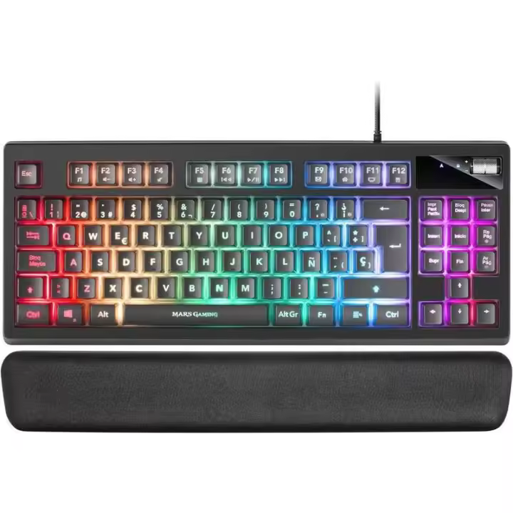 Mars gaming teclado gaming mkax rgb control - compacto tkl - pulsacion h-mech - 9 efectos rgb - boton roller volumen - reposamuñecas memory gel - compatibilidad multiplataforma - color negro - 1