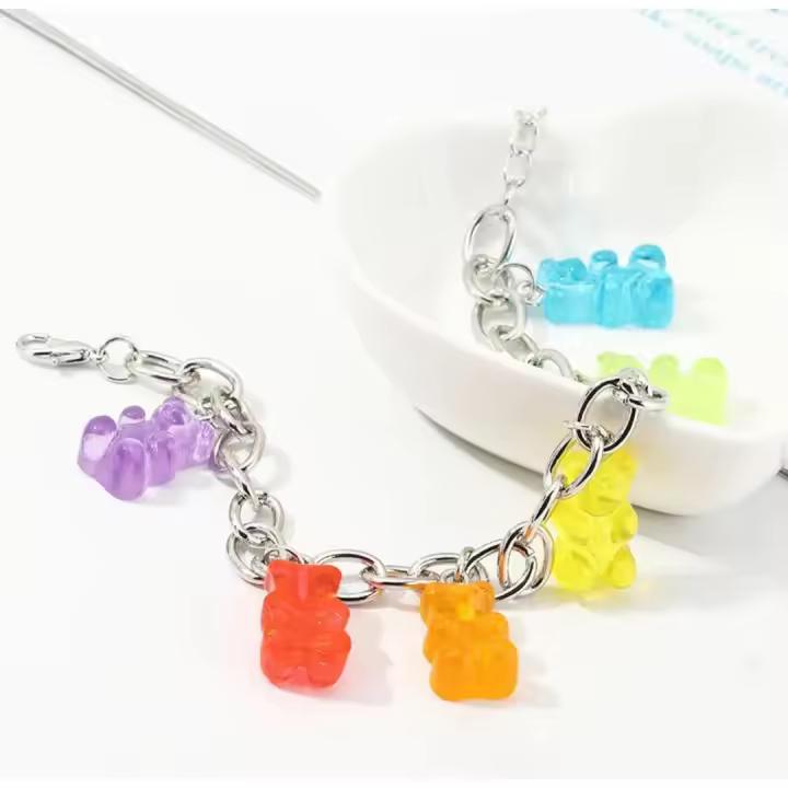 Manalex. Pulsera osos mujeres y niñas, brazalete osos colores, cadena plateada. - 1