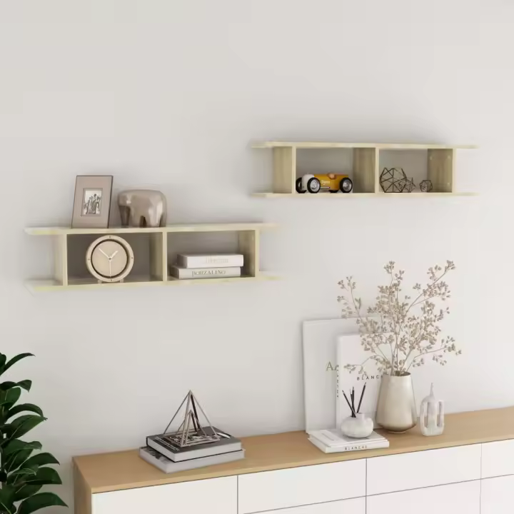 Estantes de pared 2 uds contrachapado roble Sonoma 90x18x20 cm - 1