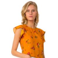 Top de Tiffosi estampado floral con volantes en bajo y mangas, color mostaza, 100% poliéster - Adición femenina primaveral - details 3
