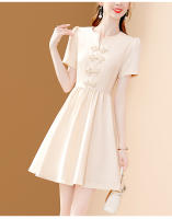 Vestido EVNISI Para Mujer Vintage Botones Chinos V-cuello Elegante Oficina Manga Corta Casual Fiesta A-line Summer - details 9