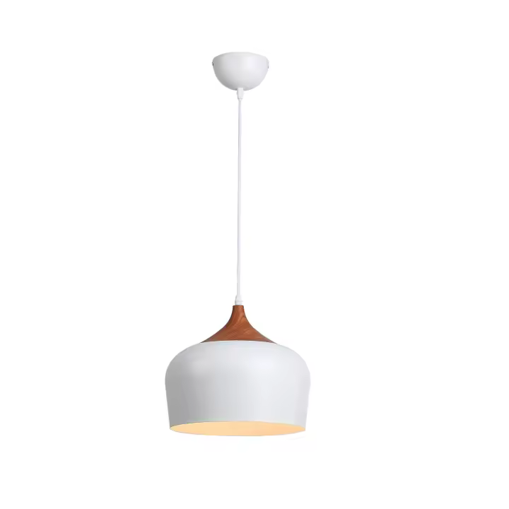 ALPINALUZ Lámpara colgante de isla de cocina, tambor de madera moderna, cúpula industrial negra, E27, para comedor, sala, bar y pasillo - 1