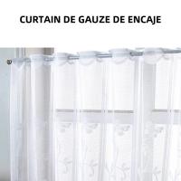 Cortinas De Tulle Blanca Con Patrones Florales Europeas Cortas Para Balcón Y Ventanas Estilo Rústico Para Dormitorio Cocina Hogar - details 4