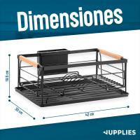JUPPLIES Escurreplatos de Acero Inoxidable con Soporte para Utensilios Extraible, Portavasos y Estante de Gran Capacidad - Escurridor de Platos con Bandeja de Goteo - 43x31x14cm - details 2
