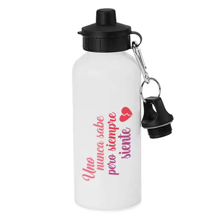 MERCHANDMANIA Bidón deportivo 600 ml acero inoxidable con chupón frase bonita sentimientos amor novios corazon roto botella escolar deporte bicicleta - 1