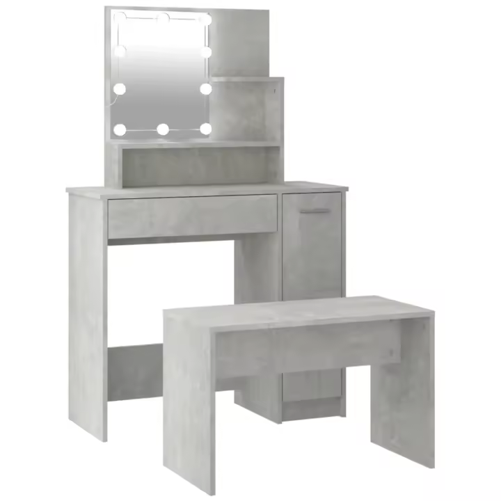 Juego de tocador con LED madera contrachapada gris hormigón - 1
