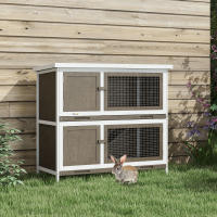 PawHut Conejera de Madera Jaula para Conejos de 2 Pisos 97x44x91 cm con Techo Asfáltico Puertas con Pestillo Bandejas Extraíbles y Rampa para 2 Conejos - details 1