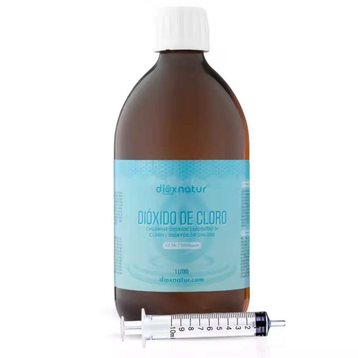 DIOXNATUR® Dióxido de Cloro 3000 ppm 1 litro CDS 0.3% Fabricación Reciente - Botella de Vidrio Ámbar con Gotero y Jeringuilla - 1