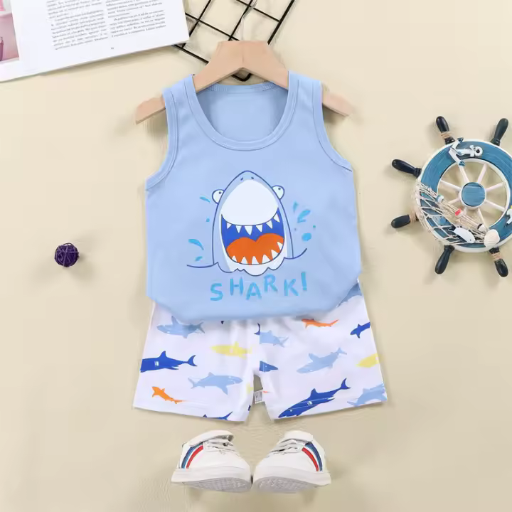 Conjunto De Pijamas De Verano Para Niños Y Niñas Con León De Dibujos Animados Camiseta + Shorts De Algodón Unisex Talla 1-6 Años - 1