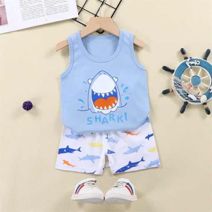 Conjunto De Pijamas De Verano Para Niños Y Niñas Con León De Dibujos Animados Camiseta + Shorts De Algodón Unisex Talla 1-6 Años - 1