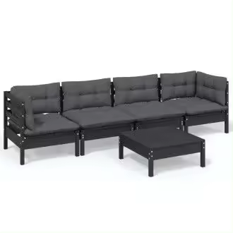 VIDAXL 3096158 juego de muebles para jardín de 5 piezas fabricado en madera maciza de pino con cojines - 1