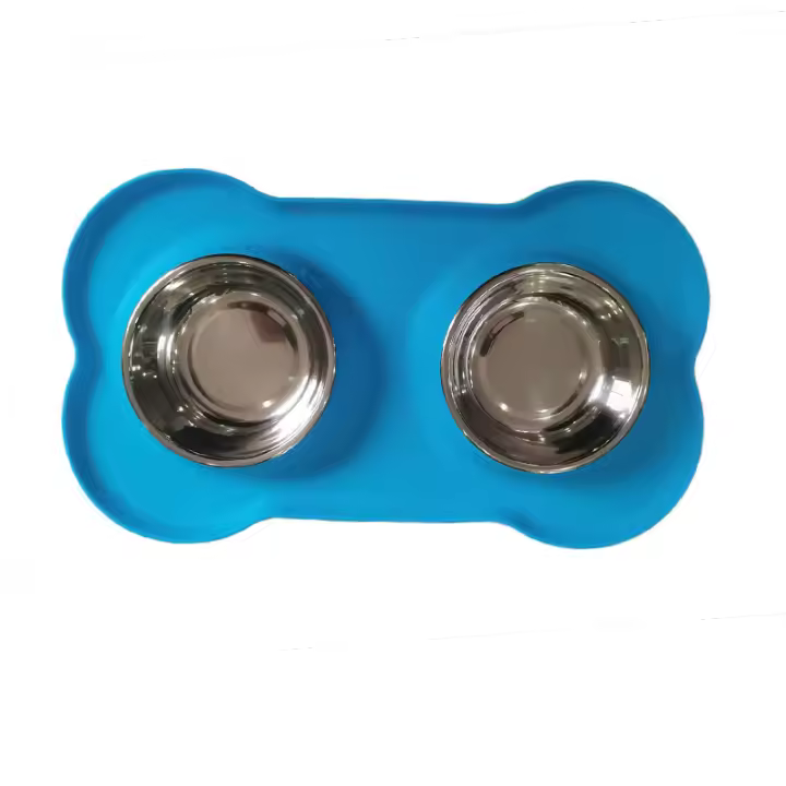 Tazón De Alimentos Y Agua Para Perros De Doble Capa Antideslizante En Silicona Y Acero Inoxidable Resistente Y Duradera Para Mascotas - 1