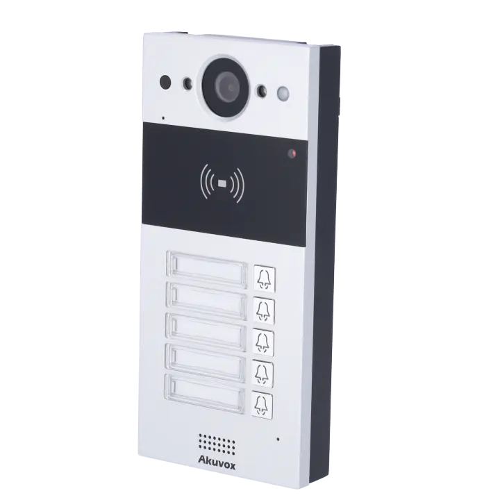 Videoportero IP en superficie - Cámara 2 Mpx | Audio bidireccional Crystal Clear - Apertura con tarjetas EM/MF y NFC | 2 relés - 5 apartamentos | PoE, SIP estándar - Mantenimiento Cloud - Conexión a través de Cloud | Salida 12V - 1