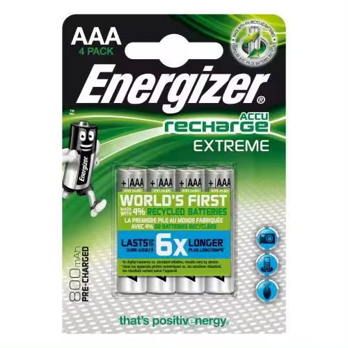BLISTER 4 PILAS RECARGABLES EXTREME POTENCIA 800 MAH TIPO HR03 ENERGIZER E300624400 - 1