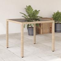 vidaXL Mesa de jardín superficie de vidrio ratán PE 90x90x75 cm en color Marrón/Gris/Gris claro y más | estructura resistente ideal para salón dormitorio o estudio - details 3