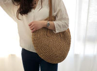 Bolso De Hombro Hecho a Mano Con Paja Vintage Bolso De Playa Redondo Bohemio Verano Casual Bolsa De Rattan Círculo Raffia Para Mujer - details 8