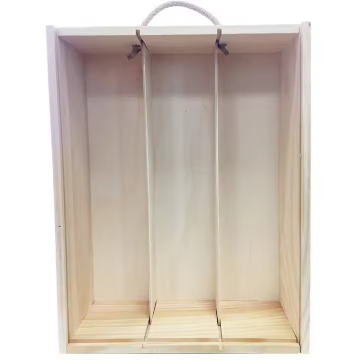 Deliex delicias de Extremadura. Caja de madera para vino  3 Botellas  Cuerda en asa y tapa DM deslizante  Perfecta para regalos Decoupage Almacenamiento Decoración. - 1