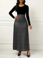 Vestido Maxis Polka Dot De Comodidad Todas Las Estaciones Cintura Alta Elegante Estilo A-Line Tejido Duradero Para Mujer - details 4