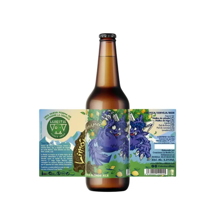 Cerveza La Bestia Craft Beer - 1 Litro -  Limón Serrano - Cerveza Artesanal Cítrica Charra - 3 x Tercios de 0,33 - 1