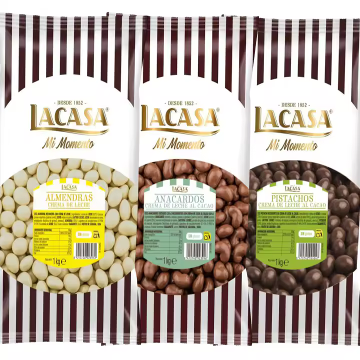 Lacasa Pack 3kg de bolas: Almendra con chocolate Blanco,Anacardo leche,Pistachos con chocolate Leche - 1