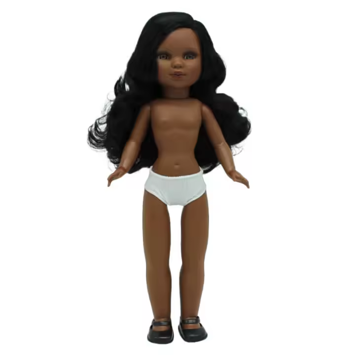 Muñeca desnuda Simona Folk original 40 cm. 100% vinilo mulata pelo ondulado largo. Fabricada en España por Folk Artesanía. - 1