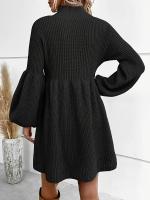 Vestido De Cuello Alto Casual Sin Cinturón De Suéter De Poliéster Para Mujer Estilo Casual Largo Hasta La Rodilla - details 1