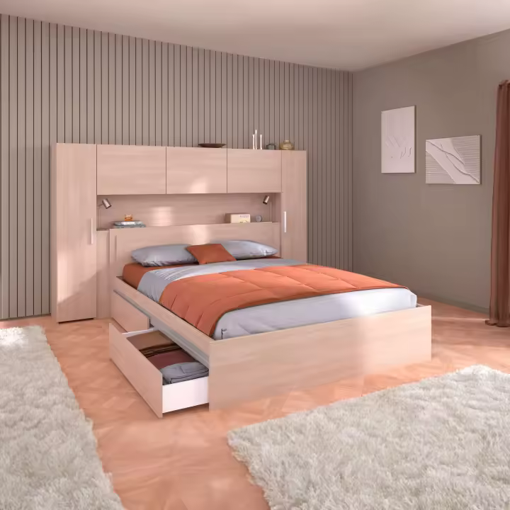 Pack Muebles de Dormitorio Matrimonio Estilo Industrial Moderno Baltic Color Roble Brooklyn - 1