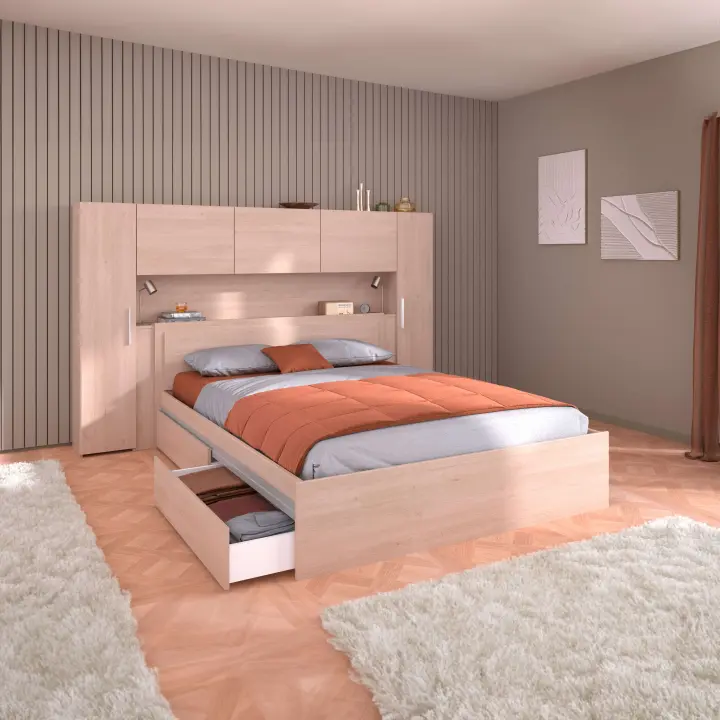 Pack Muebles de Dormitorio Matrimonio Estilo Industrial Moderno Baltic Color Roble Brooklyn - 1