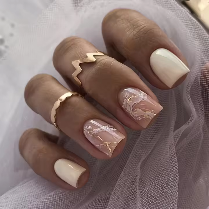 24 uñas postizas Blancasadhesivas, uñas postizas de Mármol, Uñas postizas removable with pegamento, uñas postizas de cobertura completa, accesorios para decoración de uñas para Mujeres y niñas. - 1