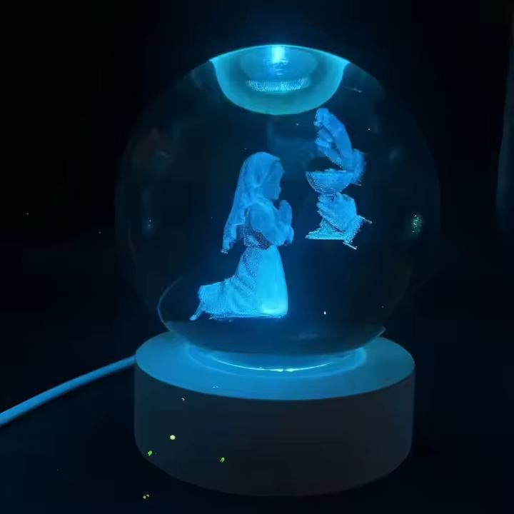 Lámpara De Noche De Cristal 3D Carved Para Oraciones Eucarísticas Regalos Para Cumpleaños San Valentín Navidad Aniversarios - 1