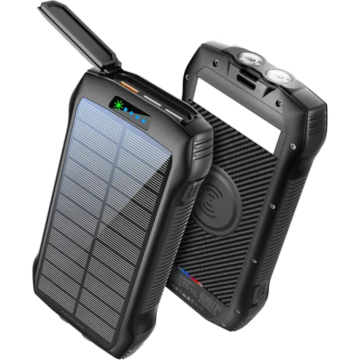 Banco de Energía Solar, Cargador solar inalámbrico, Luz C type de camping, badería externa portáthil de Emergencia (1 Unidad) - 1