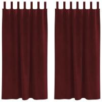 Cortinas Opacas vidaXL con Lazos de Colgado 2 pcs Rojo Vino Terciopelo - details 1