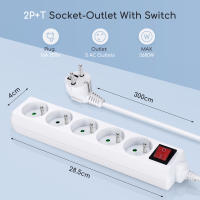Aigostar Regleta alargador de 5 Tomas con Interruptor y Protección Infantil, 1.5/3/5 M, Blanco, 16A 250V - details 0