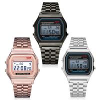 Reloj Electrónico Clásico Y Moderno Cuadrado Para Hombres Y Mujeres Estilo Pareja Pulsera De Acero A159 Ge Resistente Al Agua - details 0