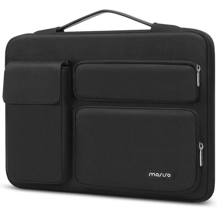 Funda para MacBook Air de 13 pulgadas (M4, M3, M2 y M1, años 2025 en 2018), Pro de 13 pulgadas (M2 y M1, años 2025 en 2016) Y Surface Pro de 9, 8, 7 y X. Bolsillos laterales con dos bolsos elevados y uno con solapa, Negro color.