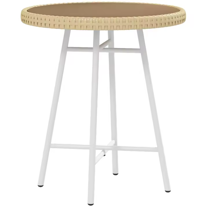 Outsunny Mesa Auxiliar de Ratán Sintético Mesa de Centro Redonda con Tablero de Madera Plástica y Marco de Acero Galvanizado Carga 30 kg para Terraza Balcón Jardín 50x50x55 cm Natural - 1