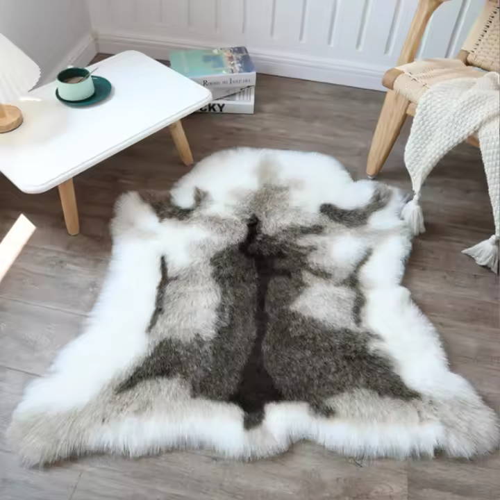 Carpete De Peluche De Reindeer Falso Máquina Lavable Minimalista Moderna Para Dormitorio Alfombra De Suelo Matriz De Animal Falso Manta De Cama - 1