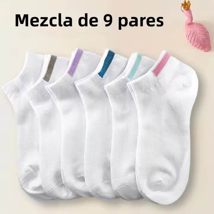 Medias Cortas Blancas Para Mujer Y Niñas 6/12 Pares Cómodas Transpirables De Color Sólido Y Rayadas Moda Casual Polyester Spandex - 1