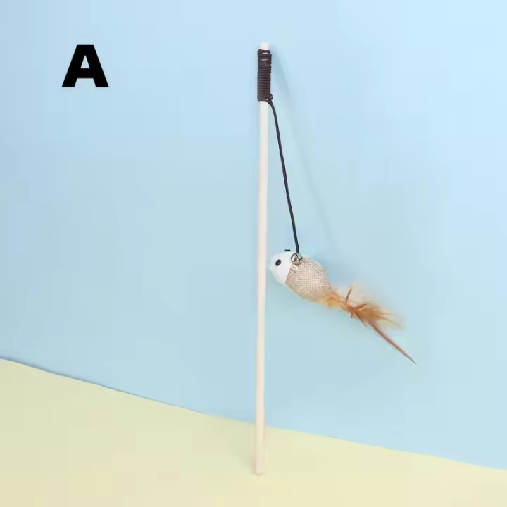 Nueva Juguete Para Gatos Palillo De Madera Con Plumas Y Campana Juguete Interactivo Para Mascotas Divertido Y Estimulante Para El Comportamiento De Los Gatos - 1