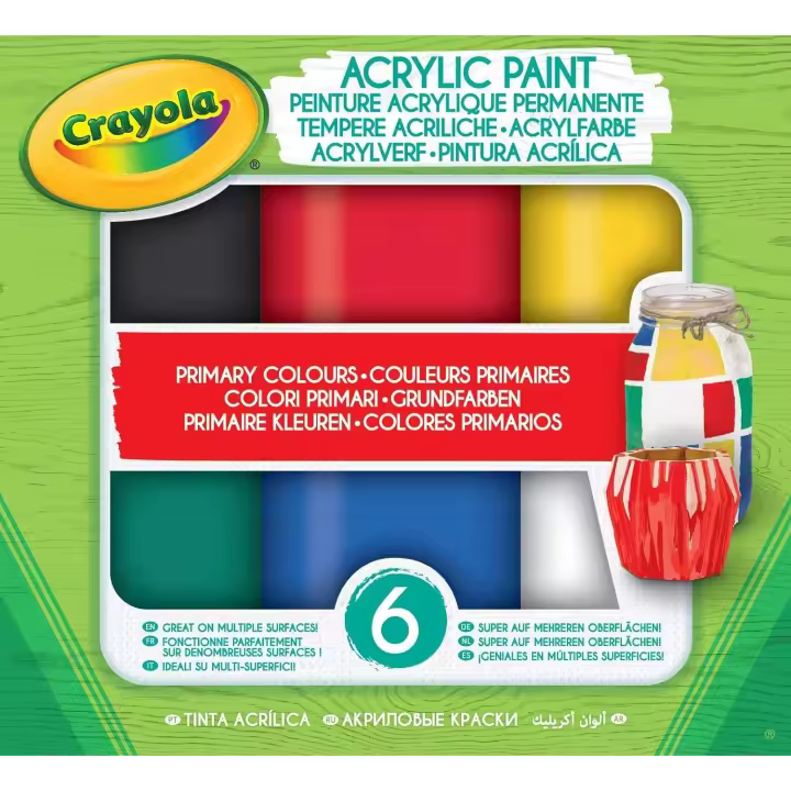 6 Témperas Acrílicas, Colores primarios, Listas para Uso, para Colegio y casa - CRAYOLA 54-2009 - 1