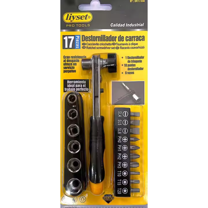 LIYSET  17 Piezas Destornillador de carraca Mango ergonómico con agarre antideslizante.Juego destornillador de 17 piezas.Puntas yvasos de acero cromo vanadio en zócalo Ideal para el taller hogar, oficina,bricolaje,etc - 1