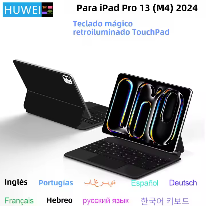 Teclado Mágico Con Retroiluminación Para iPad pro 13 2024 Cubierta Inteligente Compatible Con Idiomas Español Portugués Árabe Alemán Y Francés - 1