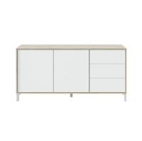 Meimon BROOKLYN Aparador con estructura en tablero melaminizado E1, 2 puertas con apertura PUSH, 3 cajones con guías metálicas, estantes interiores fijos, patas ABS blancas, acabado Roble Canadian y Blanco Artik - details 0
