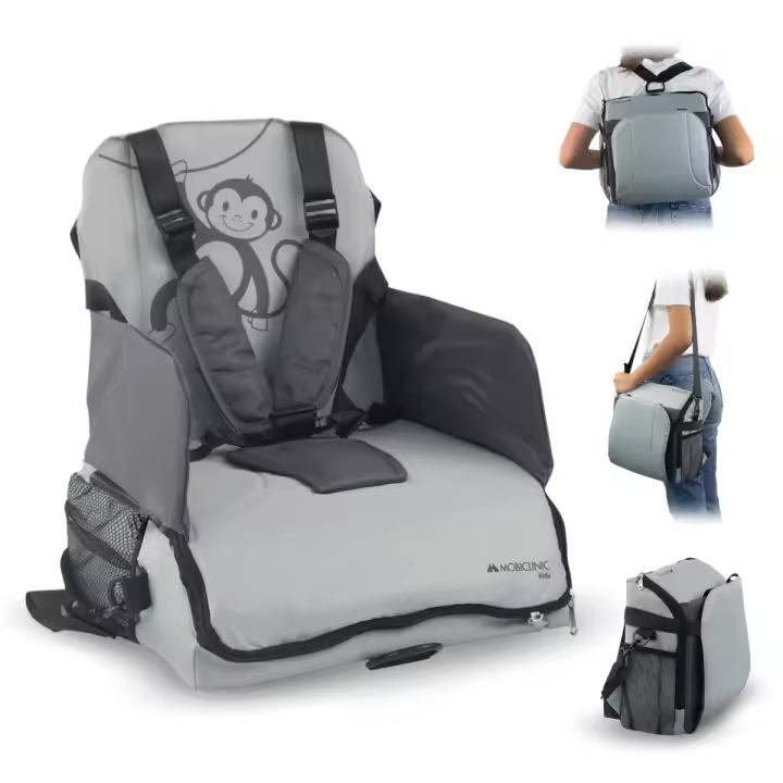 Trona portátil bebé Monkey Mobiclinic®  Trona de viaje De 6 a 36 meses Hasta 15kg Plegable Arnés Ajustable de 5 puntos Con almacenamiento Trona portátil Silla bebe Color Gris - 1